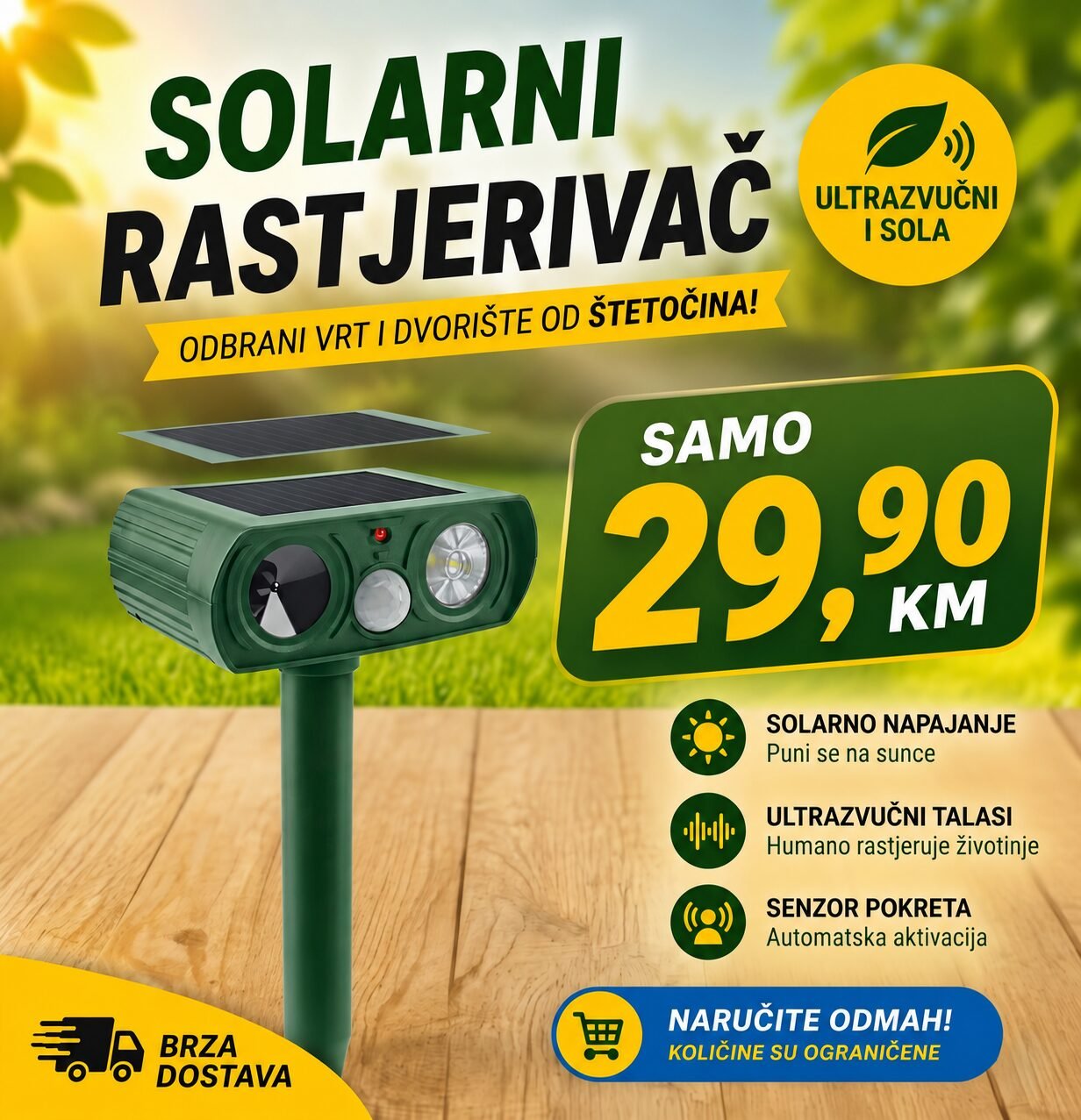 Solarni ultrazvučni rastjerivač životinja
